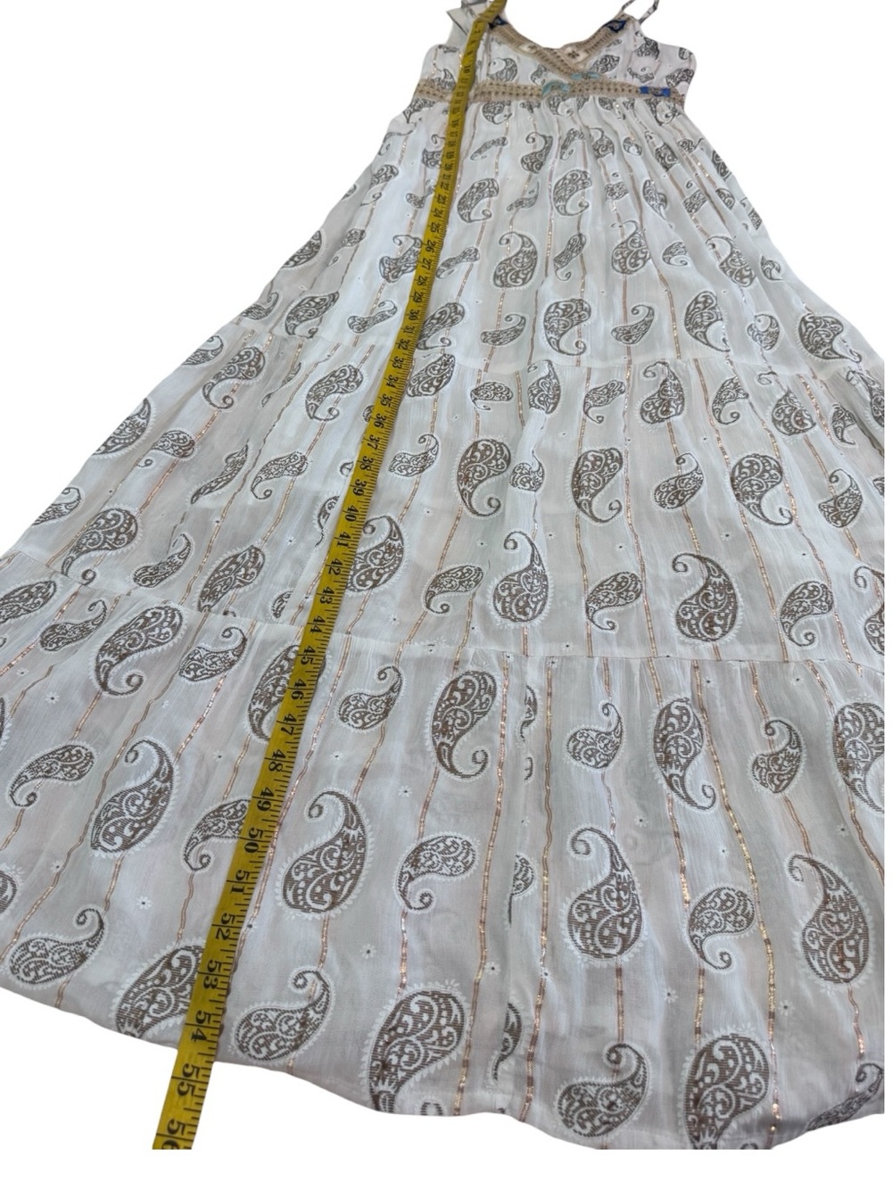 Zury Boho Paisley Metallic Maxi Dress Free Size S/M NWT Resort Festival - Picture 11 of 13